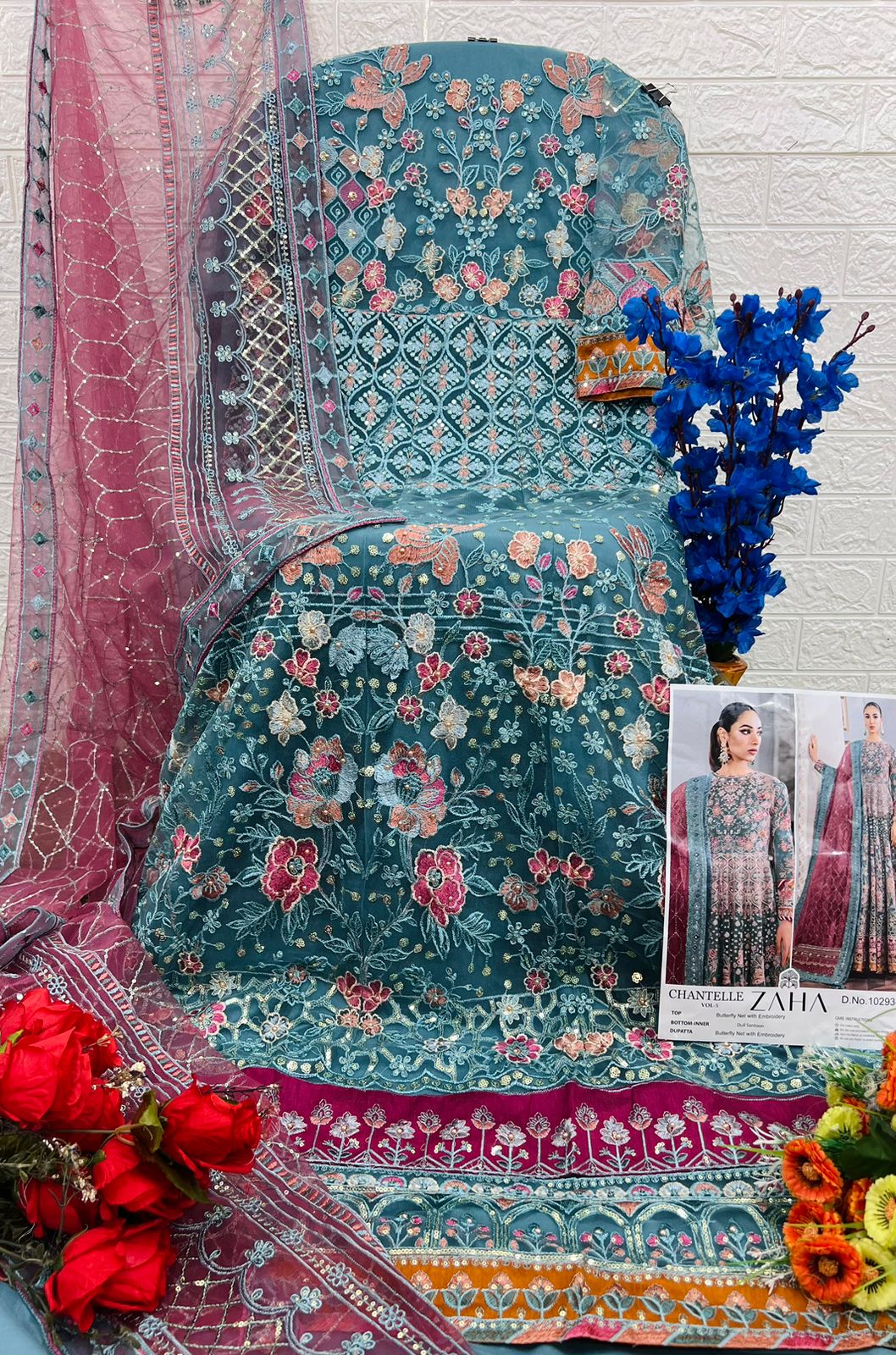 Zaha Chantelle Vol 5 E And F Butterfly Net Embroidery Pakistani Suits Wholesale Online
